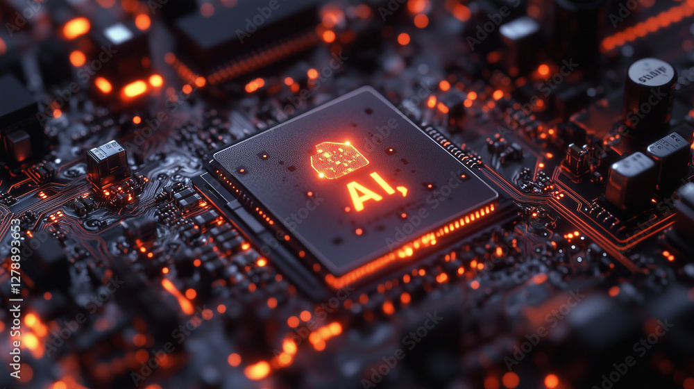 Futuristic AI Technology with a Glowing Circuit Board and Central Processor Futuristic AI Technology with a Glowing Circuit Board and Central Processor