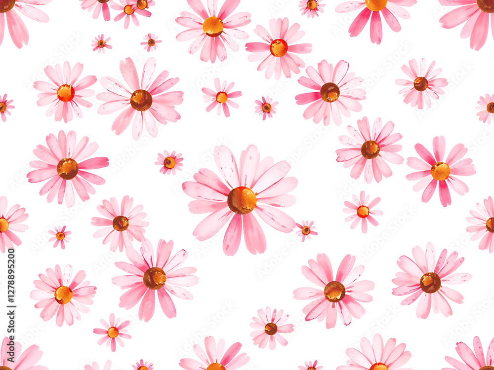 Seamless Pink Daisy Flower Pattern on Soft Background Seamless Pink Daisy Flower Pattern on Soft Background