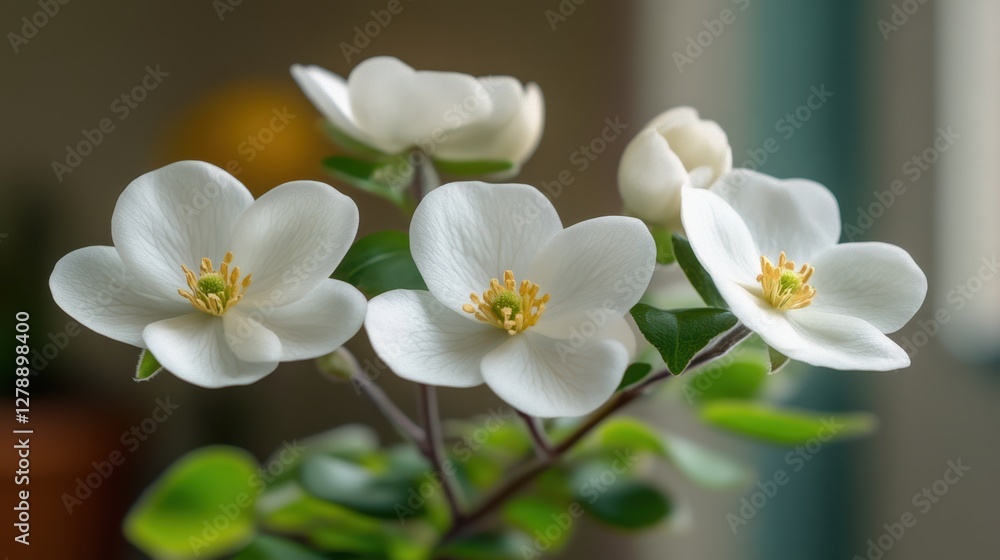 A beautiful arrangement of white flowers with lush green leaves displayed in a clear vase, showcasing elegance and freshness. A beautiful arrangement of white flowers with lush green leaves displayed in a clear vase, showcasing elegance and freshness.