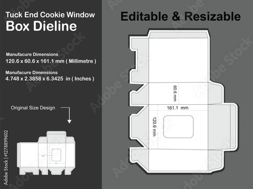 Tuck end cookie window box dieline, dieline, box dieline, dieline packaging, the dieline, pizza box dieline, rectangular box dieline, packaging and dielines, the die line, cardboard box dieline