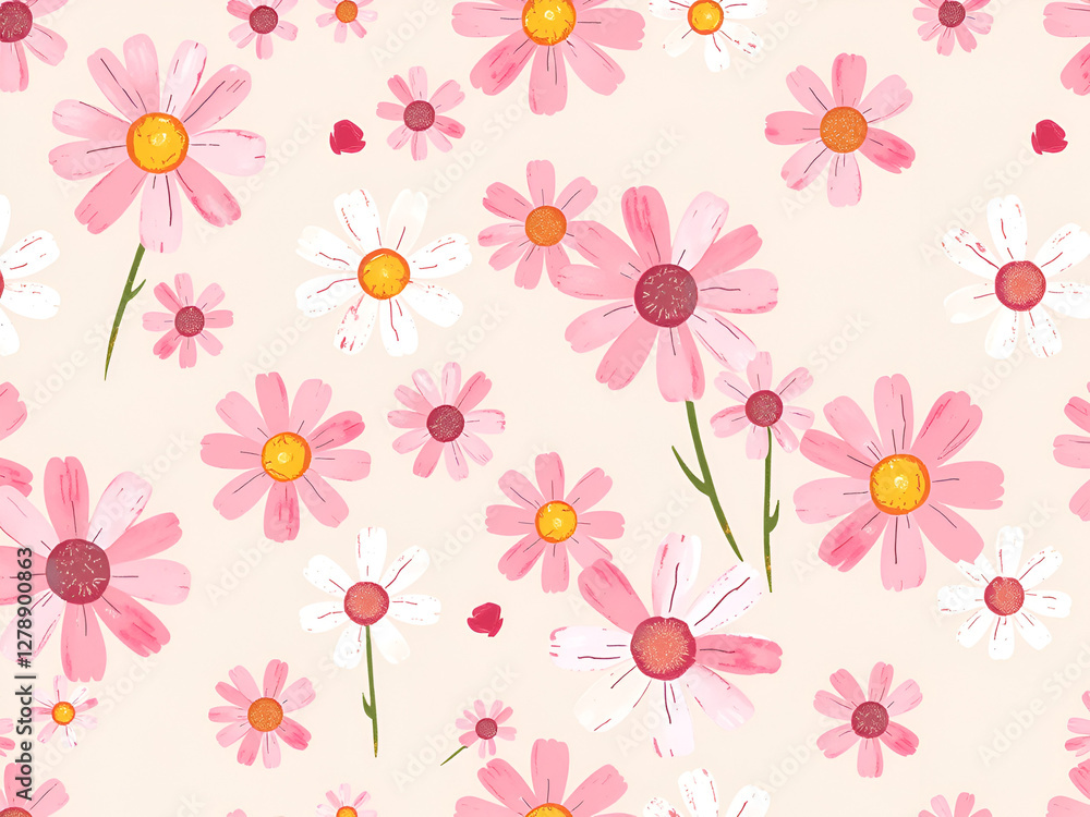 Seamless Pink Daisy Flower Pattern on Soft Background Seamless Pink Daisy Flower Pattern on Soft Background