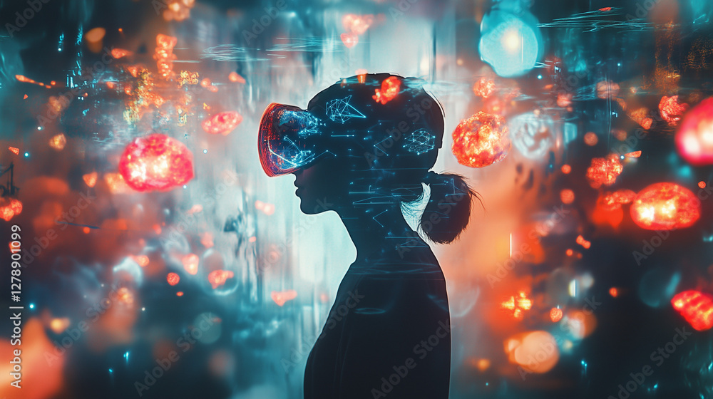 A person wearing VR glasses are exploring the meta world. A person wearing VR glasses are exploring the meta world.