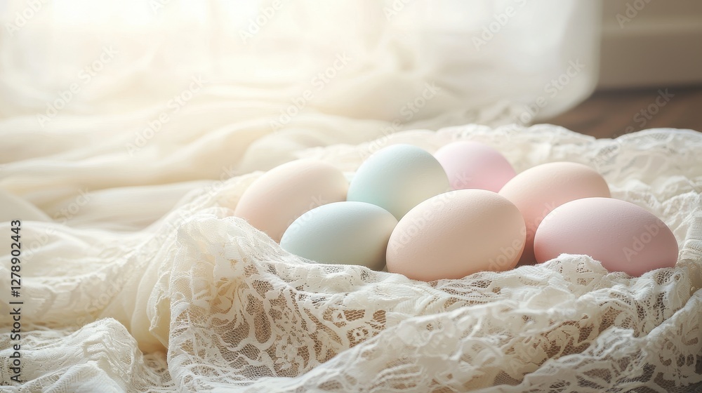 Elegant Pastel Easter Eggs in a Beautiful Basket and Setup Elegant Pastel Easter Eggs in a Beautiful Basket and Setup