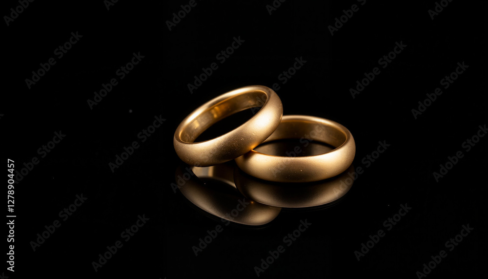 Classic gold wedding rings intertwined on black surface, symbolizing unity Classic gold wedding rings intertwined on black surface, symbolizing unity