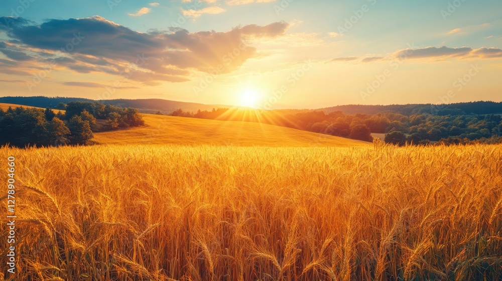 Golden wheat field under a vibrant sunset sky, showcasing the beauty of nature's harvest and the tranquility of evening light. Golden wheat field under a vibrant sunset sky, showcasing the beauty of nature's harvest and the tranquility of evening light.