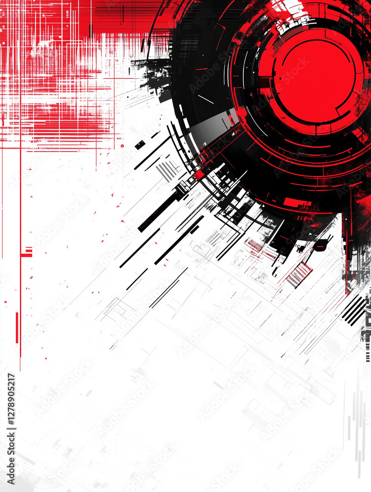Obraz premium Red circular cyberspace background with copy space