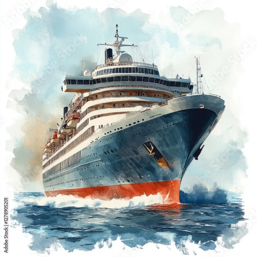 Cruise Ship clipart. Digital watercolor clipart isolated photo