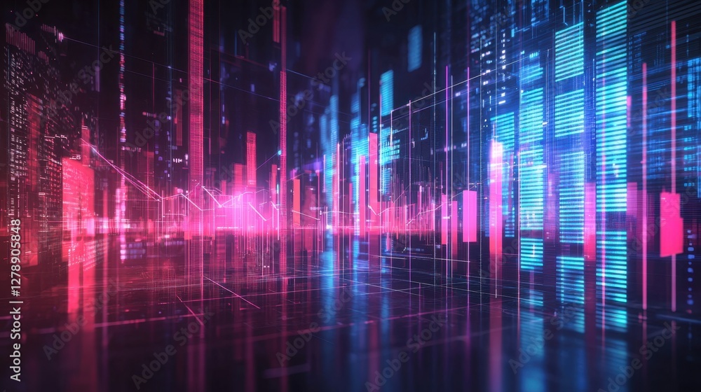 A broken business growth line with glowing cyber technology accents on a sleek professional banner. A broken business growth line with glowing cyber technology accents on a sleek professional banner.