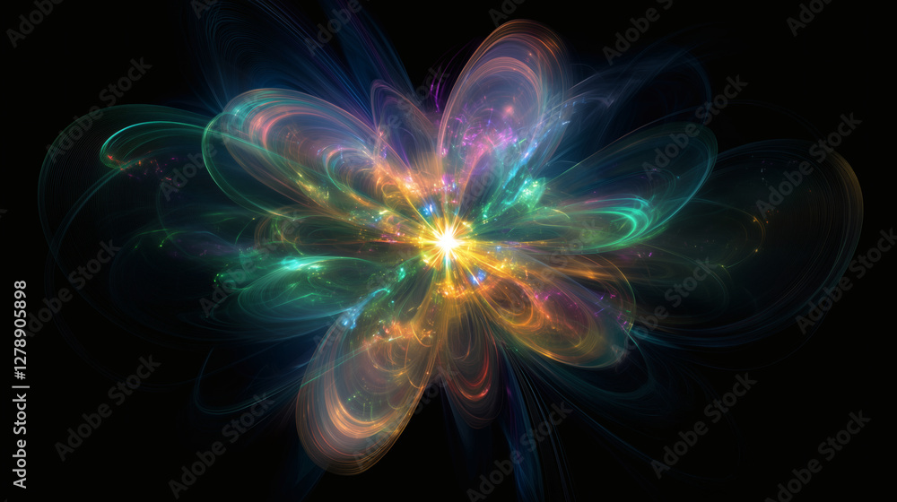 Obraz premium Ilustración abstracta de energía luminosa multicolor en fondo negro