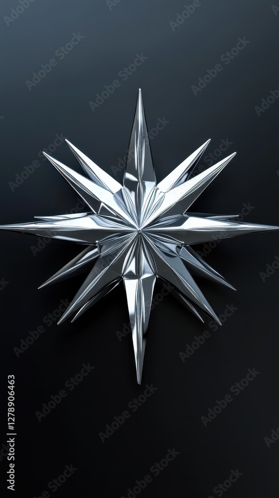 Fototapeta premium A Silver Metallic Star Design on Black Background