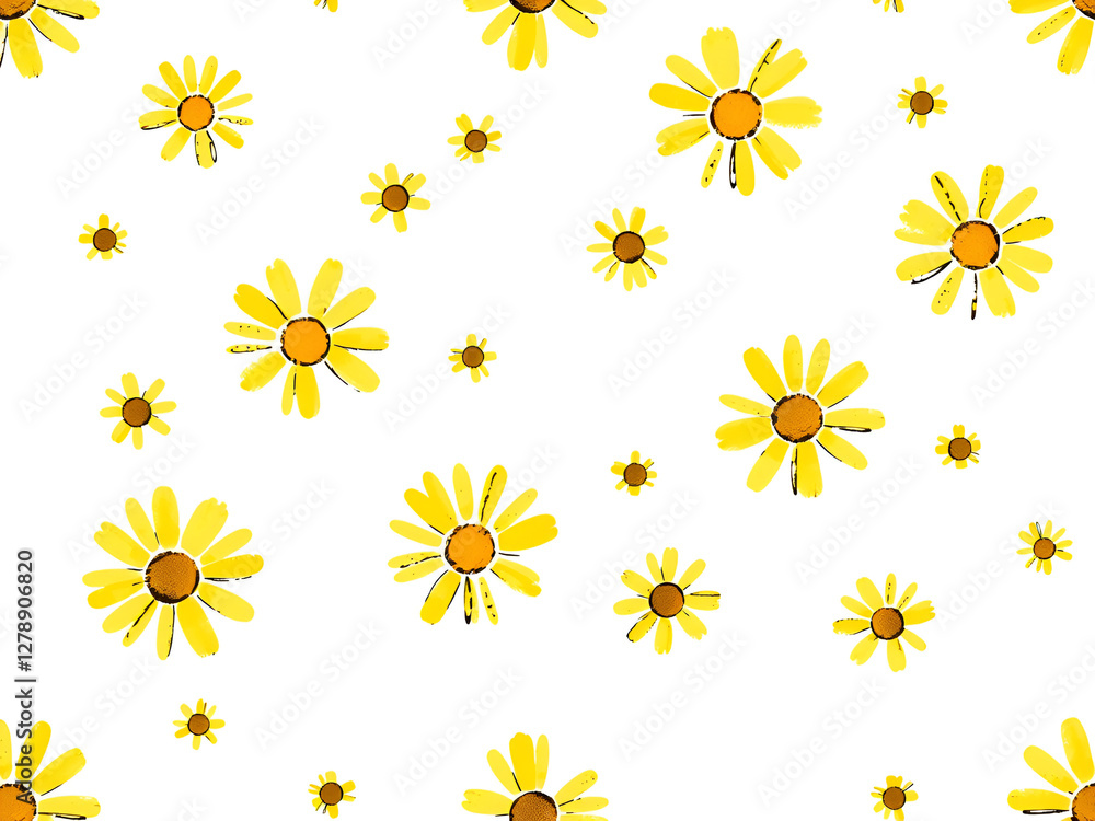 Seamless Yellow Daisy Flower Pattern on White Background Seamless Yellow Daisy Flower Pattern on White Background
