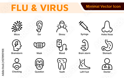 Flu & Virus Icon Set. An essential collection of icons designed to promote health awareness, perfect for enhancing medical materials, educational content, and public health campaigns.