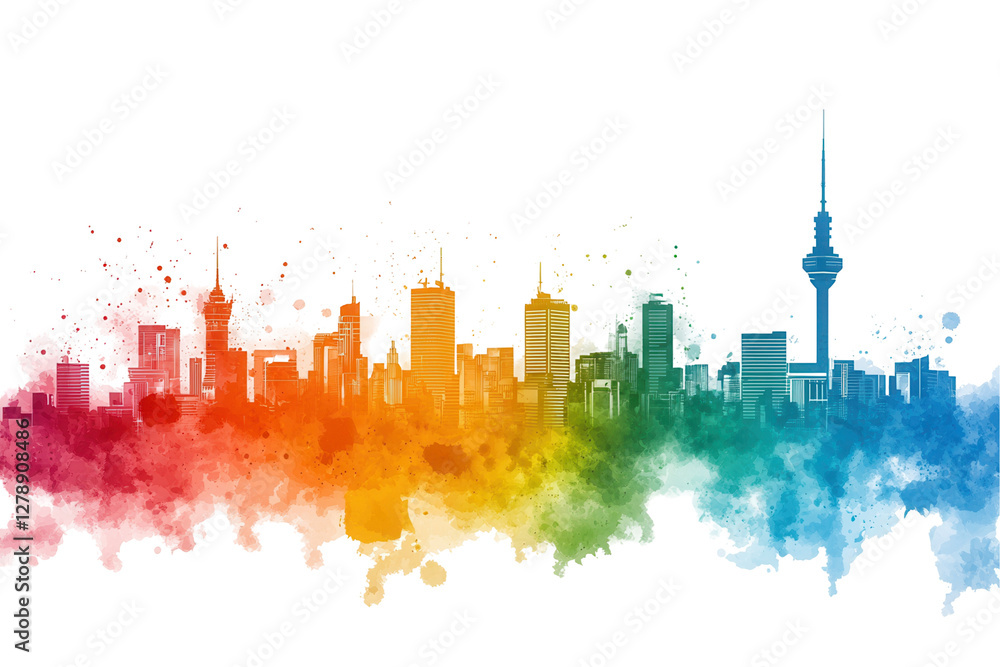 Fototapeta premium Vibrant skyline artwork johannesburg digital art urban environment aerial view transparent background