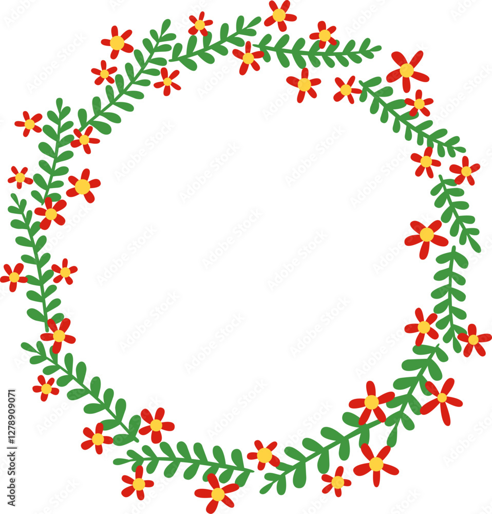 Red flowers and leaves wreath illustration for decoration on romance, wedding, luxury event and Valentine festival. Red flowers and leaves wreath illustration for decoration on romance, wedding, luxury event and Valentine festival.