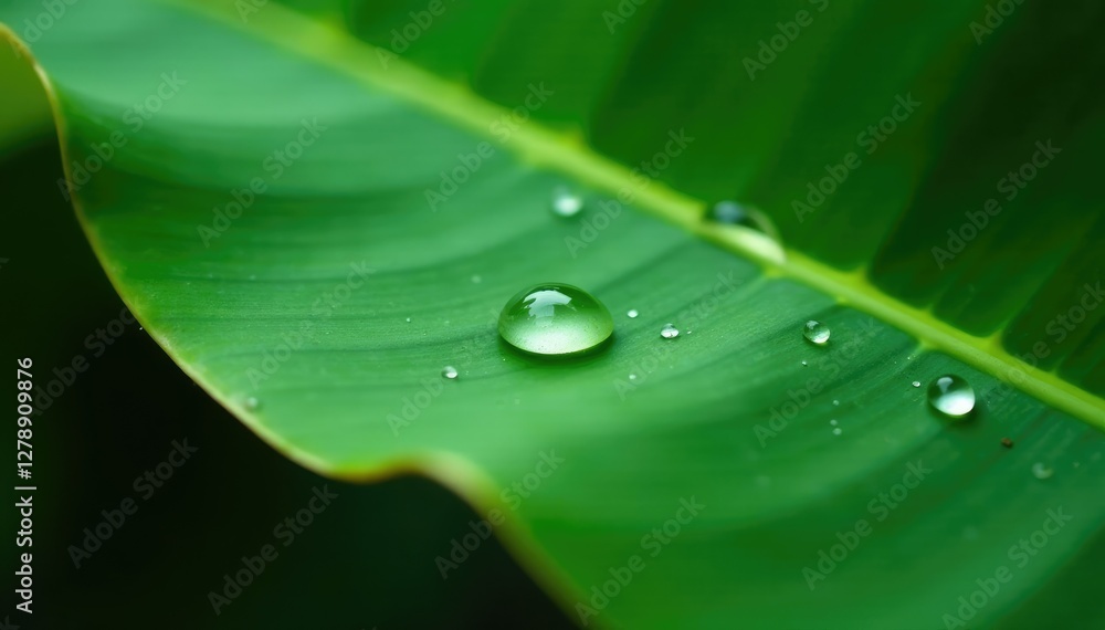 Tiny water droplets on a fresh tropical banana leaf, tropical, moisture Tiny water droplets on a fresh tropical banana leaf, tropical, moisture