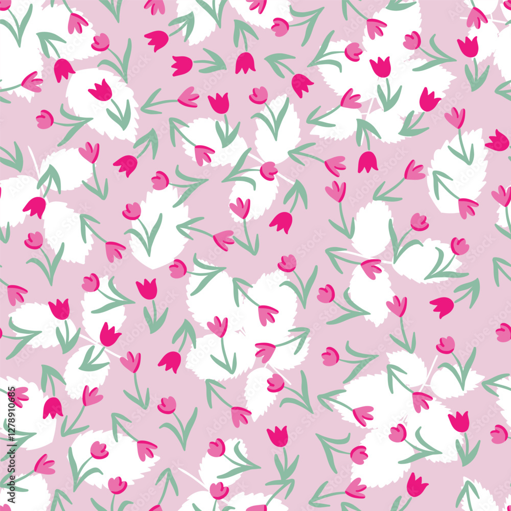 Ditsy Pink Tulips Vector Seamless Pattern Ditsy Pink Tulips Vector Seamless Pattern
