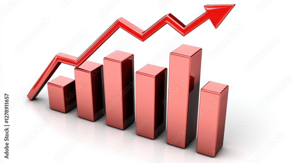 Red bar graph illustrating growth trends with an upward arrow symbolizing success and progress Red bar graph illustrating growth trends with an upward arrow symbolizing success and progress