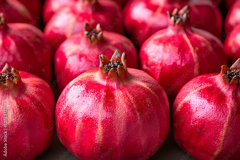 Close Up Shot of Red Pomegranates with Brown Crowns Still Life Food Background Close Up Shot of Red Pomegranates with Brown Crowns Still Life Food Background