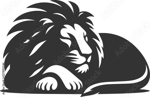 A lion resting its head on its paws and half asleep vector animal silhouette