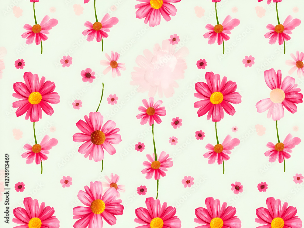 Seamless Pink Daisy Flower Pattern on Soft Background Seamless Pink Daisy Flower Pattern on Soft Background