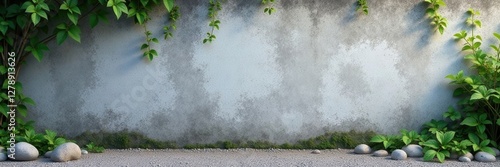 Wallpaper Mural Grey textured concrete wall with pebbles and vines, outdoors, rustic Torontodigital.ca