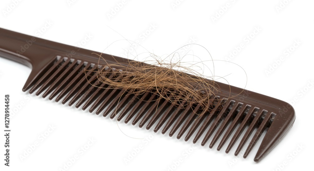 Comb with Hair Loss Strands on White Background Represents Haircare Concern Comb with Hair Loss Strands on White Background Represents Haircare Concern