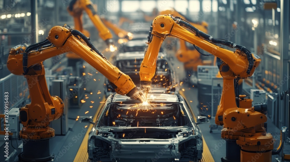 robotic arms in a car plant robotic arms in a car plant