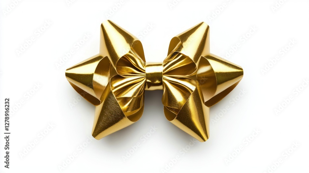 A gold ribbon tied into a perfect bow, isolated with a soft shadow effect. A gold ribbon tied into a perfect bow, isolated with a soft shadow effect.