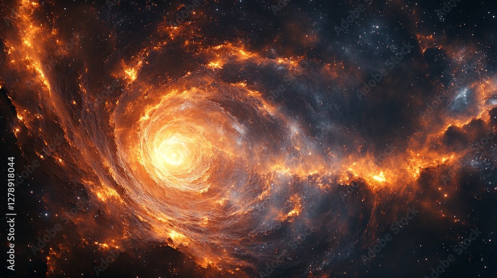 Fototapeta premium Fiery cosmic swirl, nebula, galaxy, space, spiral.