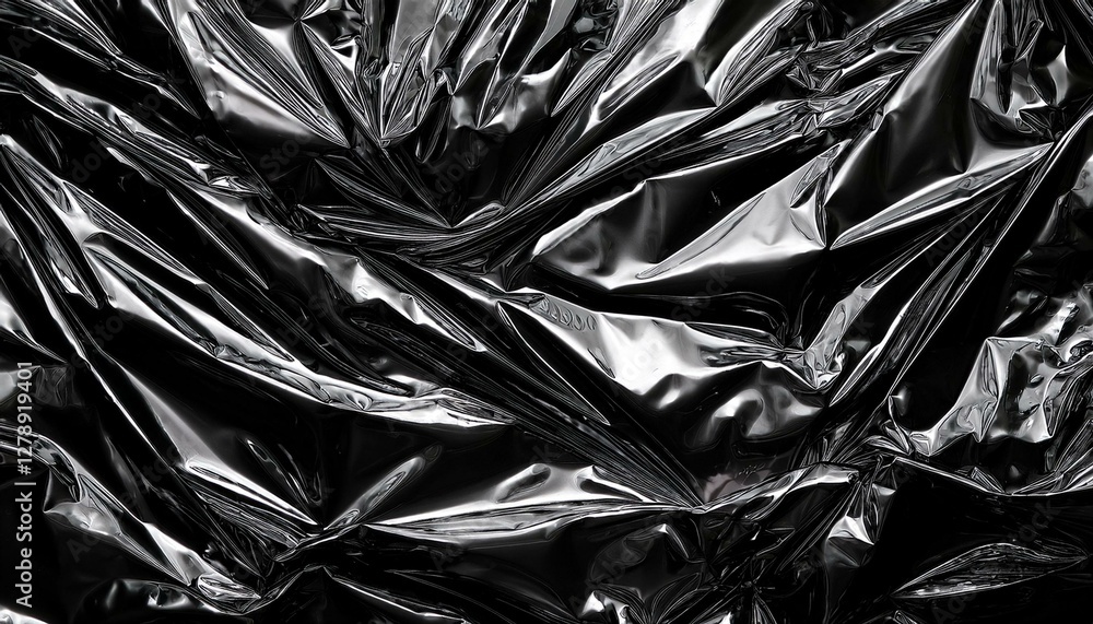 Crumpled shiny black foil creating abstract texture. Crumpled shiny black foil creating abstract texture.