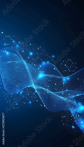 Digital network abstract background showcases a flowing blue connection