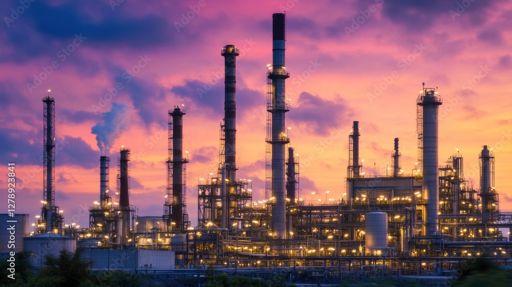 Obraz premium Landscape of Oil refinery at twilight