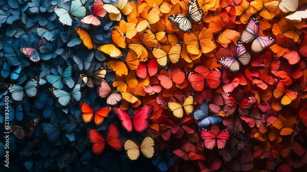 A vibrant collage of butterflies in various colors and patterns A vibrant collage of butterflies in various colors and patterns