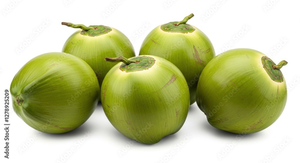 Fresh Green Coconuts Grouped Together on White Background Ready to Drink Fresh Green Coconuts Grouped Together on White Background Ready to Drink