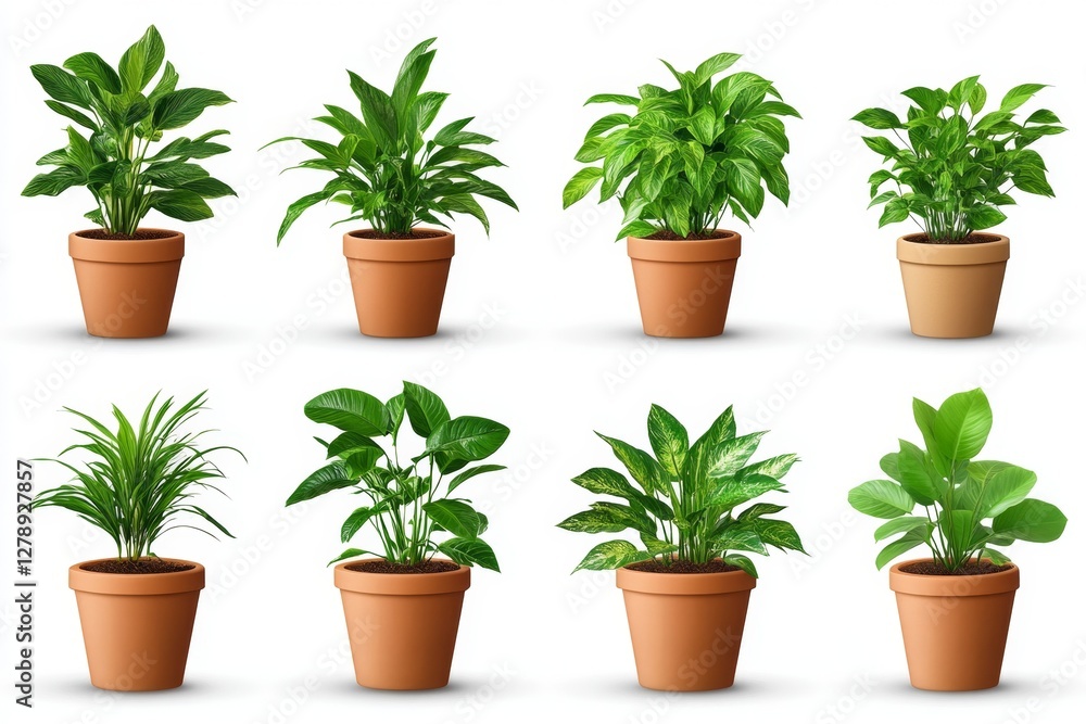 Obraz premium A set of indoor plants in rattan planters, a collection of house plants, transparent background, PNG