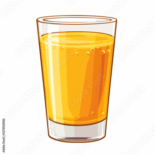 Orange juice in glass cup with citruses. Fresh citrus fruit drink. Vector cartoon illustration isolated on a white background