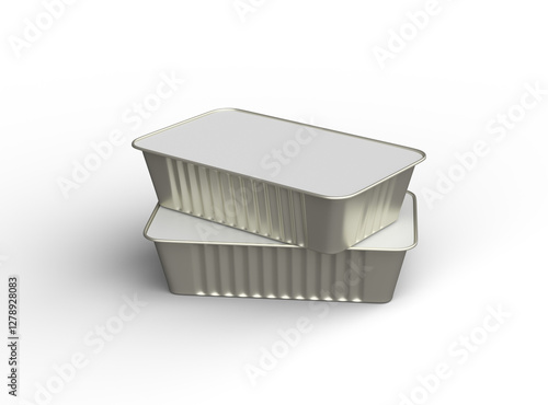 3d rendered image of a narrow rectangular food foil tray isolated on a transparent background