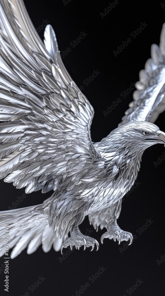 Fototapeta premium A Silver Eagle in Flight Wings Spread Wide