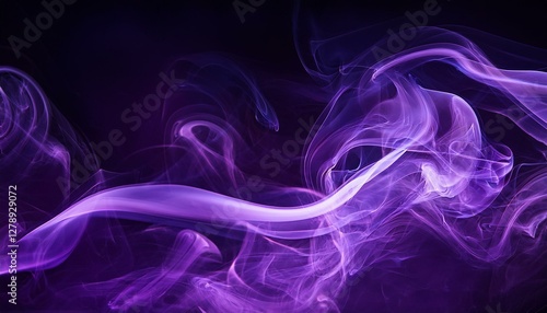 Abstract purple smoke swirl on dark backdrop. Mystical violet haze texture for creative design.