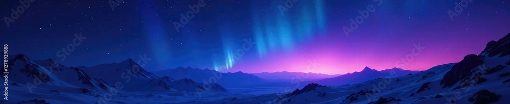Fototapeta premium Dark blue and purple Mars sky with glowing aurora, Blue, Sky