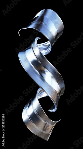 Abstract swirling silver metallic ribbon design