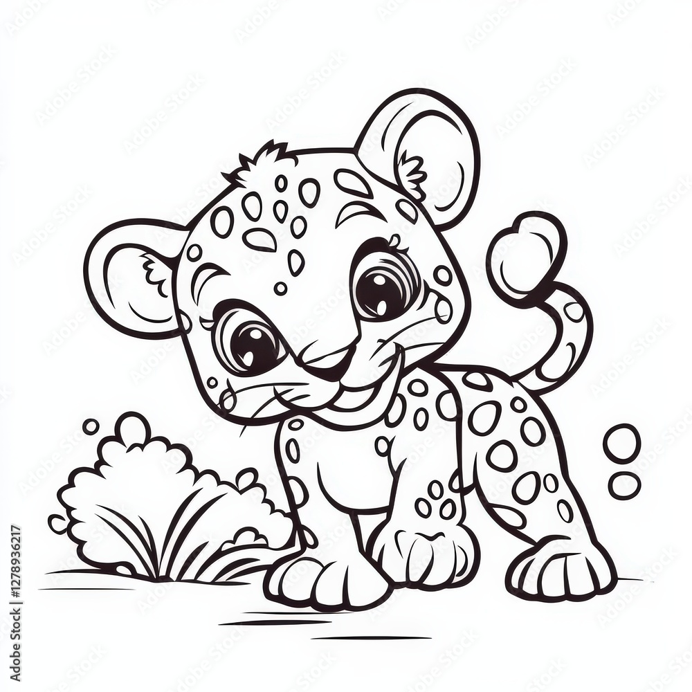 Fototapeta premium Cute Cartoon Leopard for Coloring or Illustration
