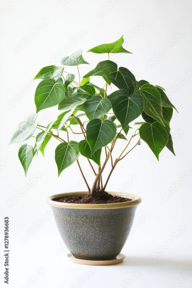 Star plant in trendy pot showcasing vibrant foliage on clean white background Star plant in trendy pot showcasing vibrant foliage on clean white background