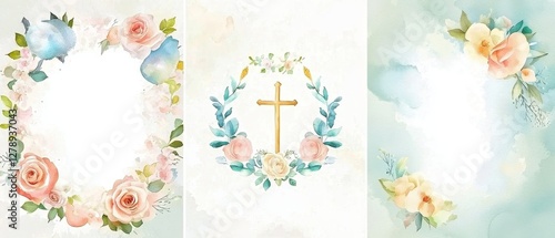 Vintage rose lace frame featuring a holy cross design 