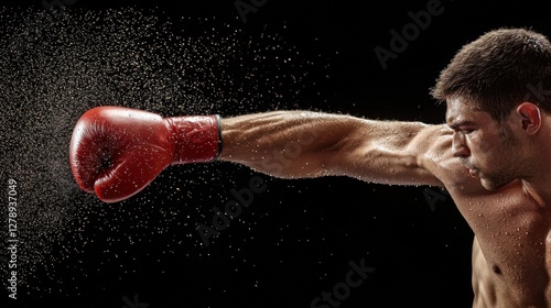 Action-packed image of a boxer delivering a powerful punch with intensity, showcasing strength and determination in the ring.