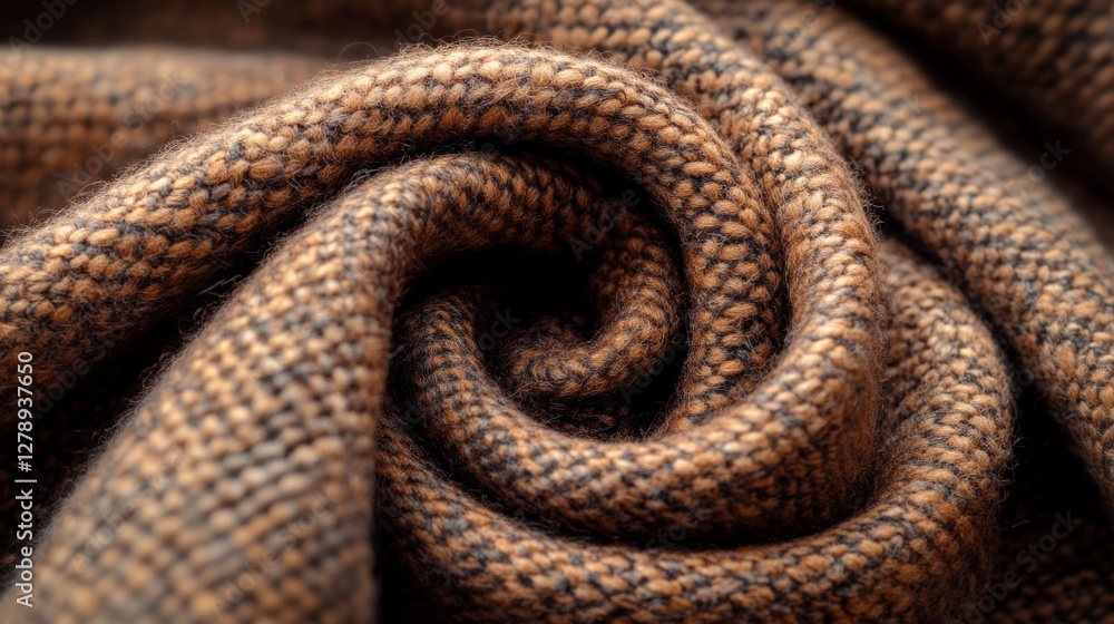 Obraz premium Close-up of Brown Knit Fabric Swirled Texture