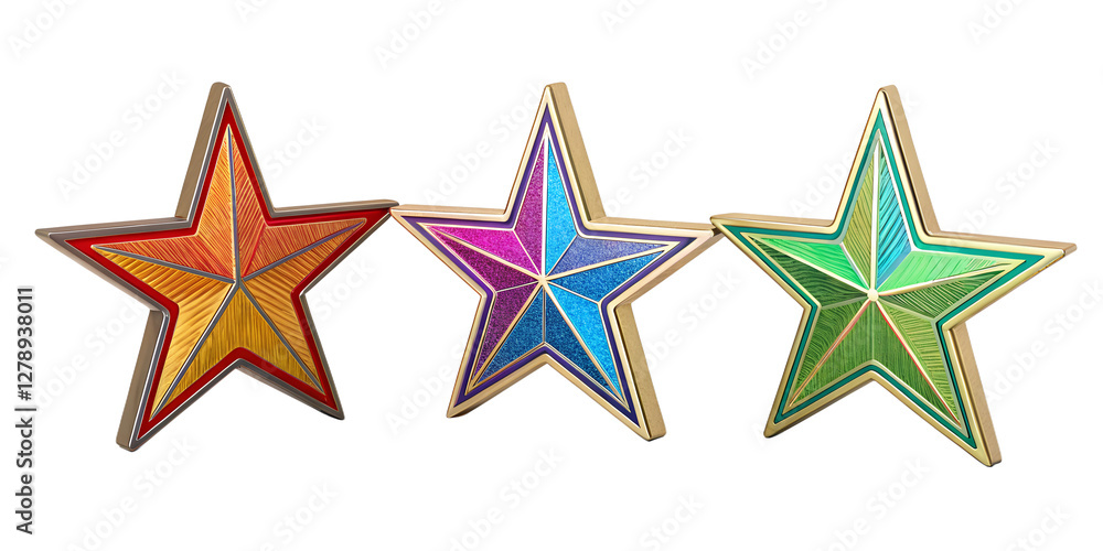Three Various Metallic Rainbow Star Sign Icons on Transparent Background, Celestial, Zodiac Signs Three Various Metallic Rainbow Star Sign Icons on Transparent Background, Celestial, Zodiac Signs