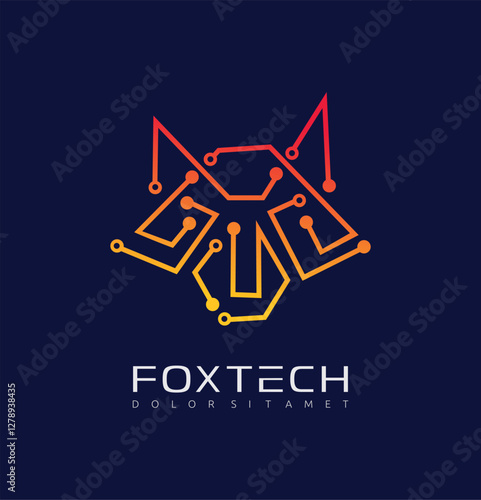 Abstract Geometric Fox Head Technology Network Logo Template Vector 