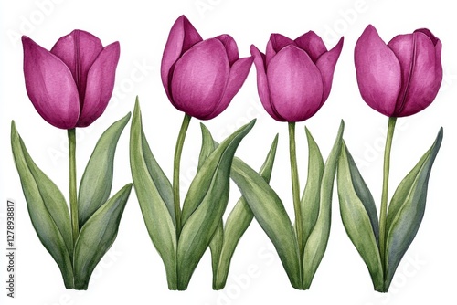 Wallpaper Mural Charming Watercolor Tulip flowers of White Background Clipart Torontodigital.ca