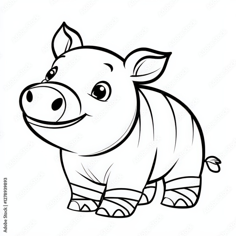 Naklejka premium Cute Cartoon Pig Illustration for Kids Coloring Pages